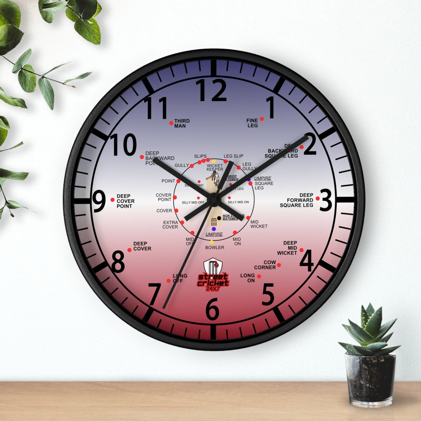 The Cricket Clock By StreetCricket24X7 (USA Edition) - 10" x 10" - Cricket Clock